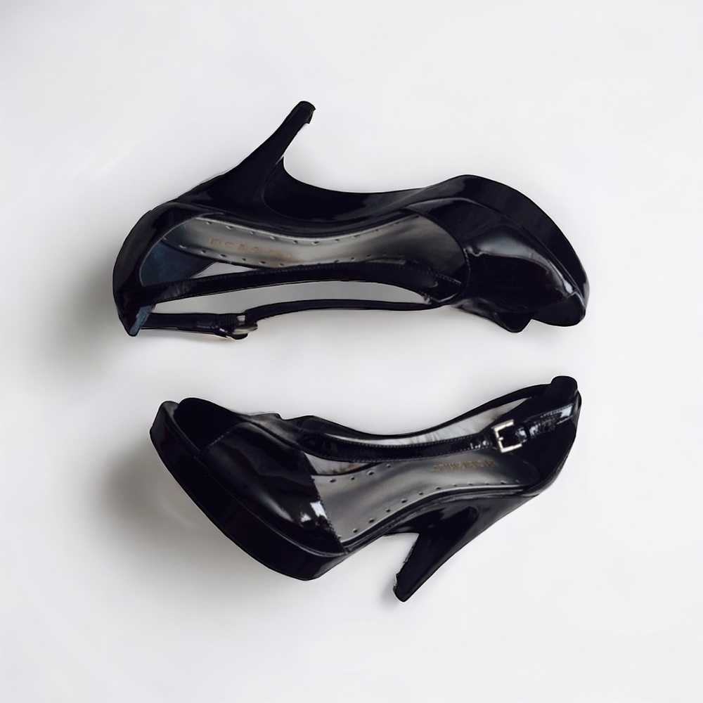 BCBGirls Black Patent Leather Cut Out Low Platform Heels Size 7.5